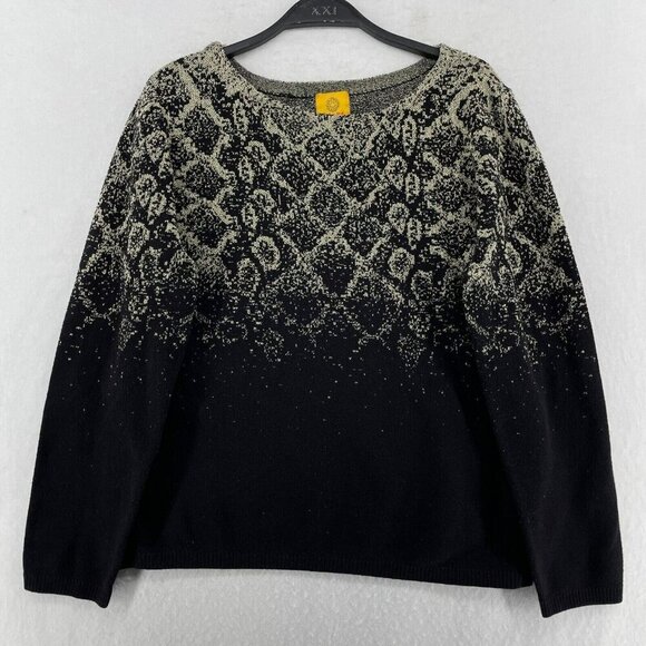Ruby Road Sweater Womens XL Black Gold Metallic Long Sleeve Round Neck Pullover - Picture 1 of 11